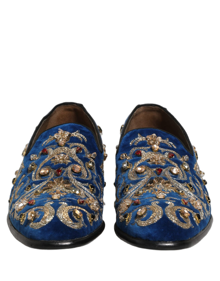 Zapatos Mocasines Adornados de Terciopelo Azul de Dolce & Gabbana