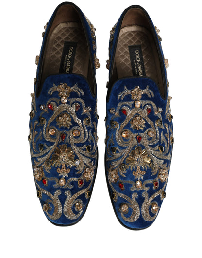 Zapatos Mocasines Adornados de Terciopelo Azul de Dolce & Gabbana