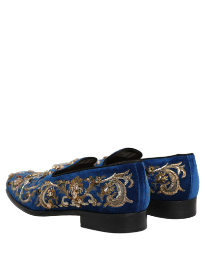 Zapatos Mocasines Adornados de Terciopelo Azul de Dolce & Gabbana