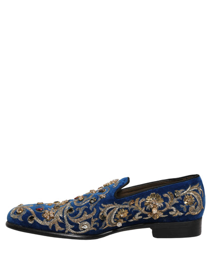 Zapatos Mocasines Adornados de Terciopelo Azul de Dolce & Gabbana