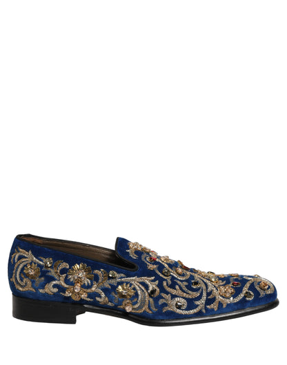 Zapatos Mocasines Adornados de Terciopelo Azul de Dolce & Gabbana