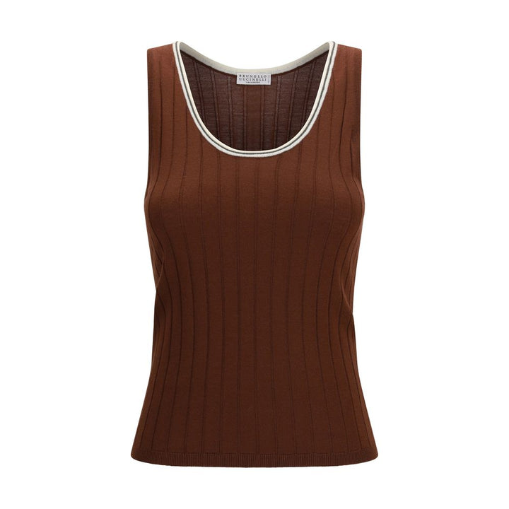 T-shirt sans manches en laine bordeaux Brunello Cucinelli Oves Aries