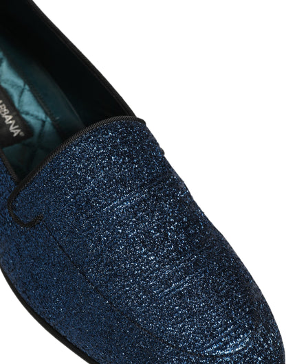 Zapatos Loafers Dolce & Gabbana de Lurex Azul Brillante con Logo DG