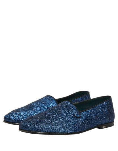 Zapatos Loafers Dolce & Gabbana de Lurex Azul Brillante con Logo DG