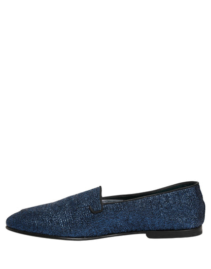 Zapatos Loafers Dolce & Gabbana de Lurex Azul Brillante con Logo DG
