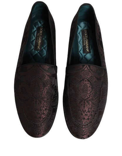 Mocassins à enfiler en cuir jacquard marron Dolce & Gabbana