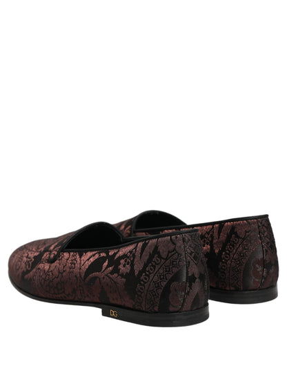 Mocassins à enfiler en cuir jacquard marron Dolce & Gabbana