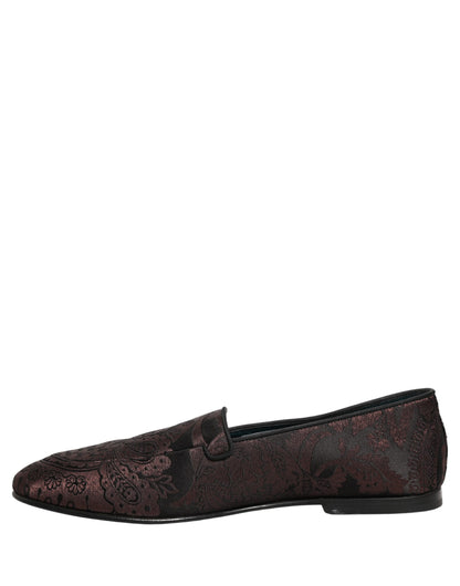 Mocassins à enfiler en cuir jacquard marron Dolce & Gabbana