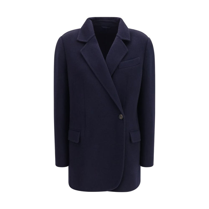 Veste longue Brunello Cucinelli en laine bleue Oves Aries