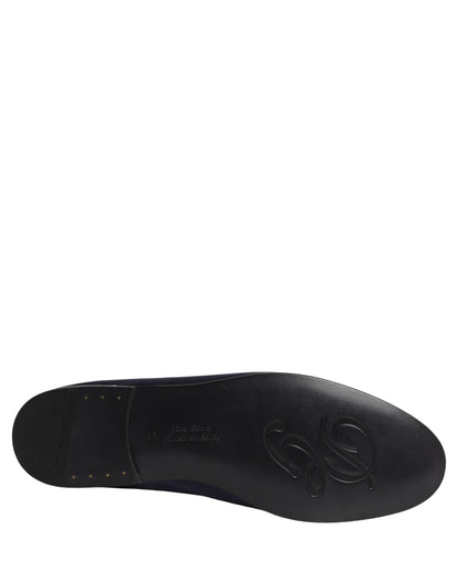 Zapatos mocasines Dolce & Gabbana azul marino de satén con logotipo DG