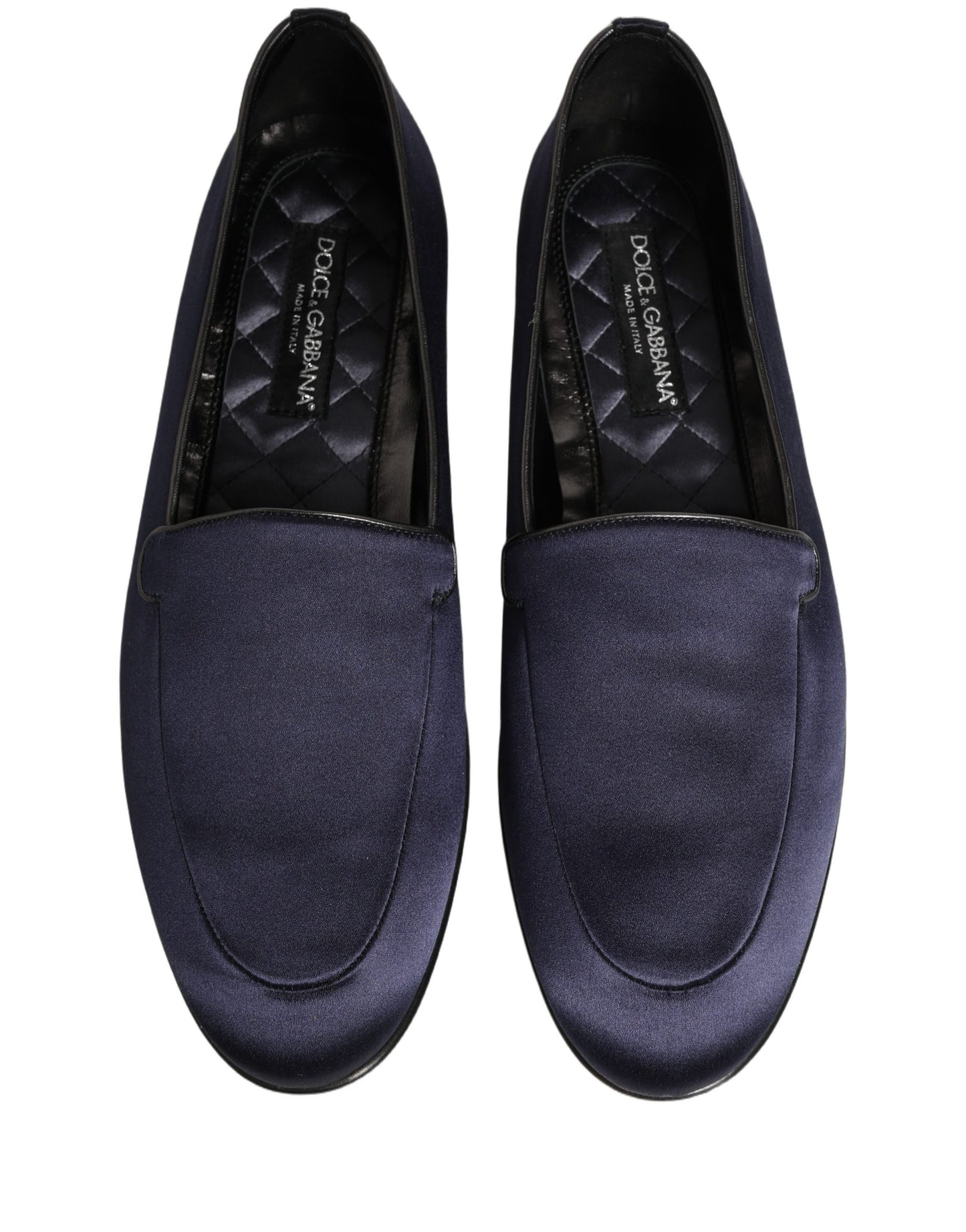 Zapatos mocasines Dolce & Gabbana azul marino de satén con logotipo DG