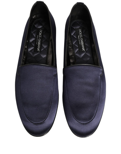Zapatos mocasines Dolce & Gabbana azul marino de satén con logotipo DG