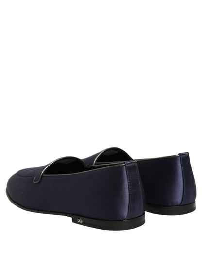 Zapatos mocasines Dolce & Gabbana azul marino de satén con logotipo DG