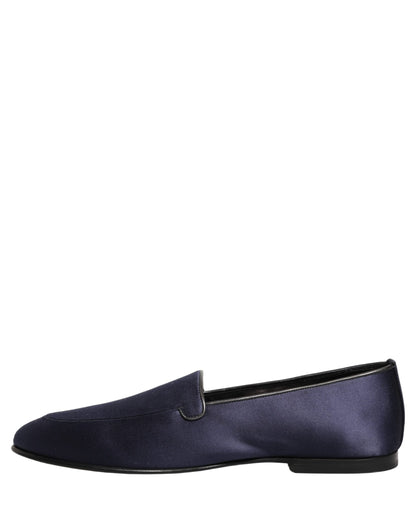 Zapatos mocasines Dolce & Gabbana azul marino de satén con logotipo DG