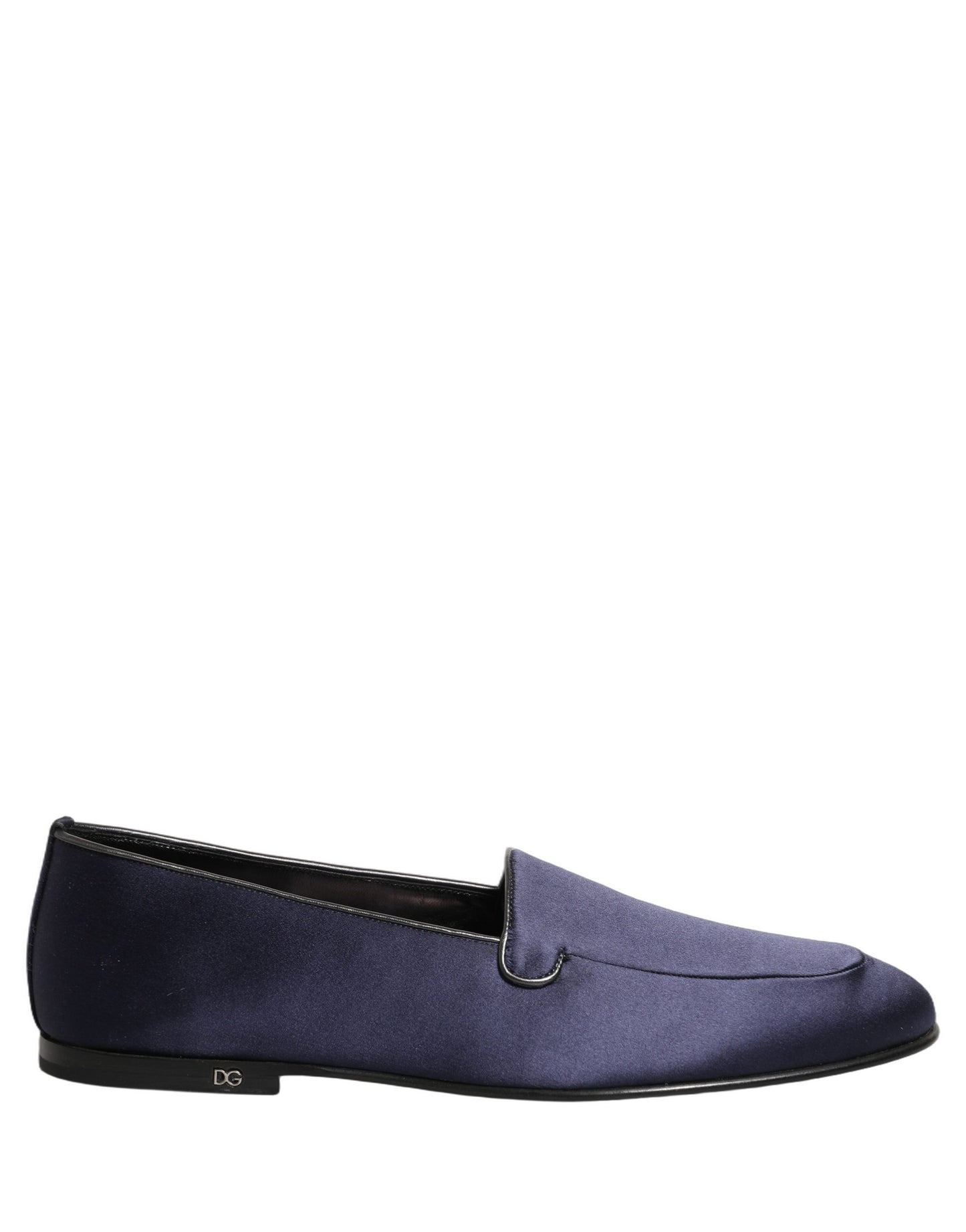 Zapatos mocasines Dolce & Gabbana azul marino de satén con logotipo DG