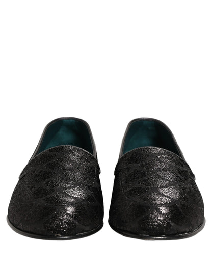 Zapatos de vestir tipo mocasín Dolce & Gabbana de brocado con purpurina negra para hombre