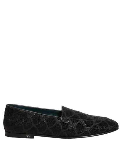 Zapatos de vestir tipo mocasín Dolce & Gabbana de brocado con purpurina negra para hombre