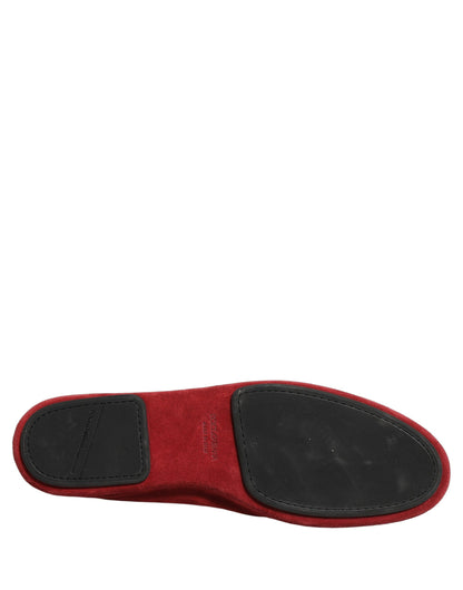 Chaussures Mocassins Habillés Croisés à Enfiler en Daim Rouge Dolce & Gabbana