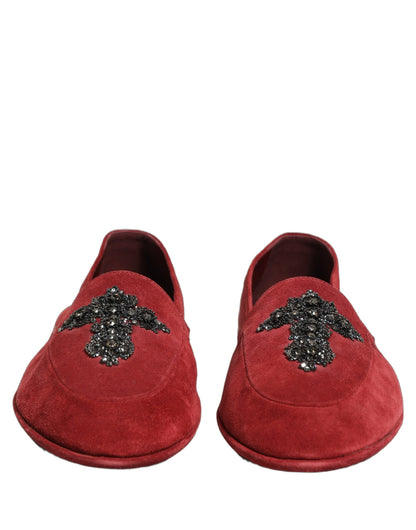Chaussures Mocassins Habillés Croisés à Enfiler en Daim Rouge Dolce & Gabbana