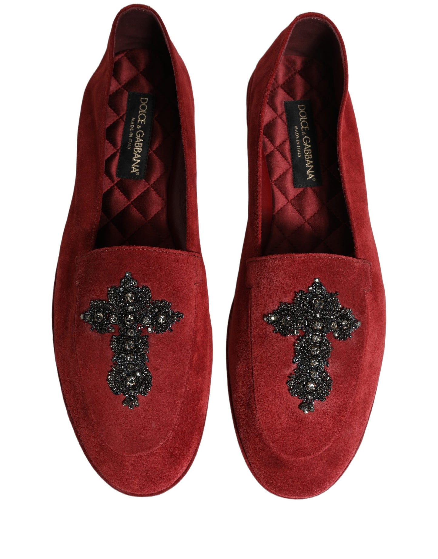 Chaussures Mocassins Habillés Croisés à Enfiler en Daim Rouge Dolce & Gabbana