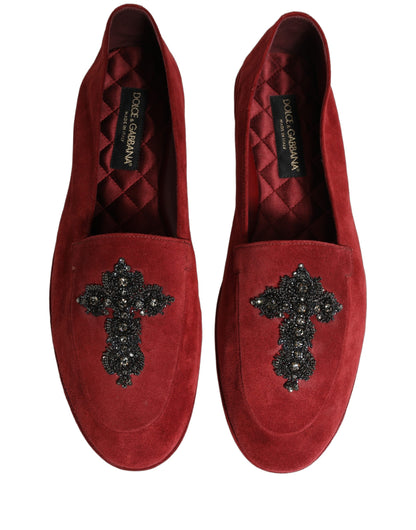 Chaussures Mocassins Habillés Croisés à Enfiler en Daim Rouge Dolce & Gabbana