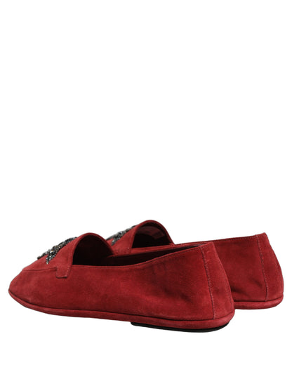 Chaussures Mocassins Habillés Croisés à Enfiler en Daim Rouge Dolce & Gabbana