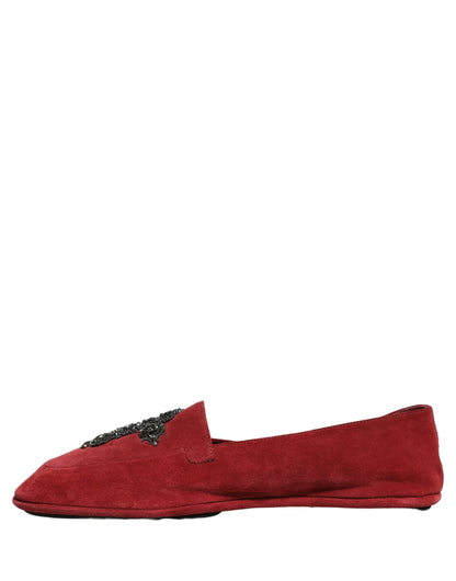 Chaussures Mocassins Habillés Croisés à Enfiler en Daim Rouge Dolce & Gabbana