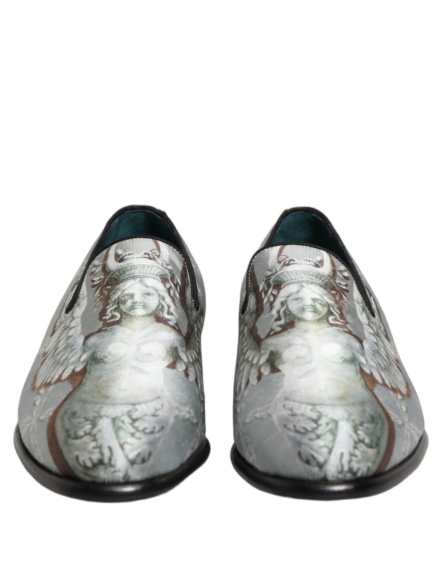 Chaussures mocassins Dolce & Gabbana en velours gris avec anges baroques pour hommes