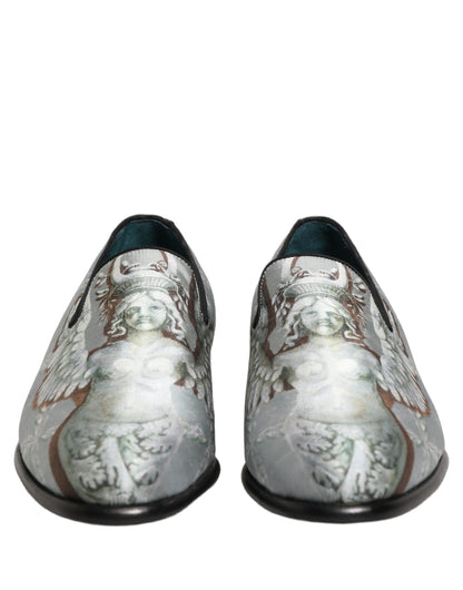 Chaussures mocassins Dolce & Gabbana en velours gris avec anges baroques pour hommes