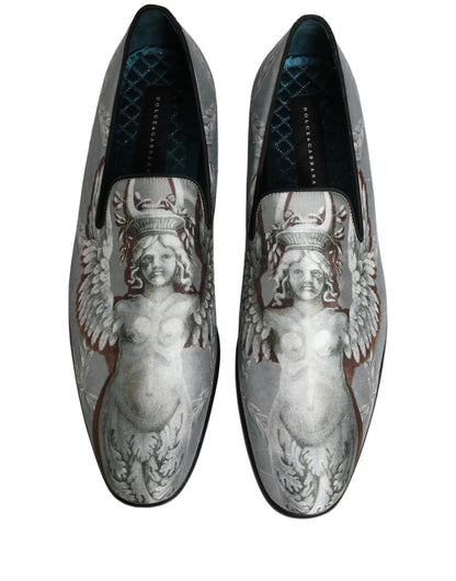 Chaussures mocassins Dolce & Gabbana en velours gris avec anges baroques pour hommes