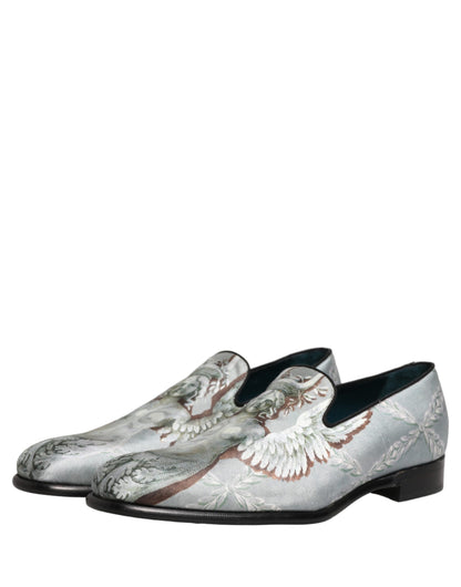 Chaussures mocassins Dolce & Gabbana en velours gris avec anges baroques pour hommes