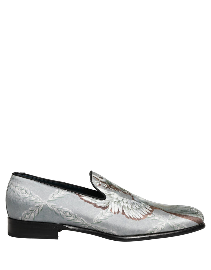 Zapatos Mocasines de Terciopelo Gris Barroco con Ángel para Hombre Dolce & Gabbana