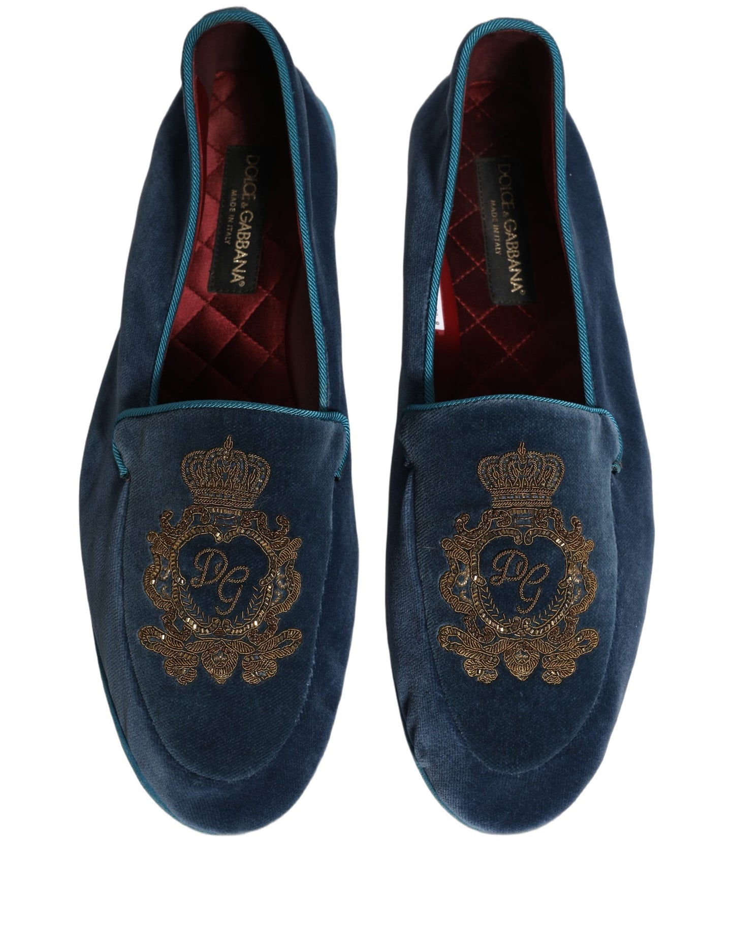 Zapatos de mocasín con bordado de corona de terciopelo azul Dolce & Gabbana