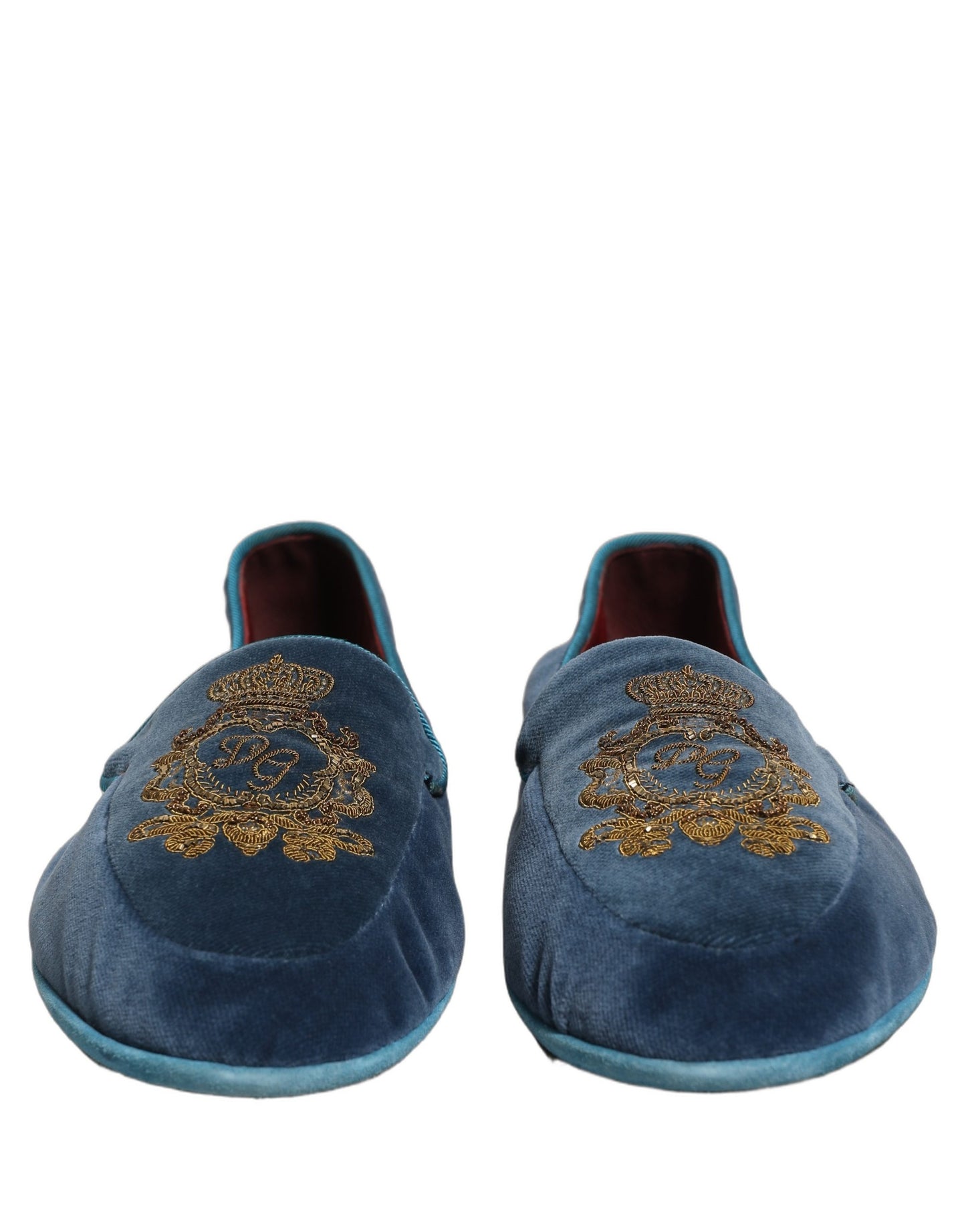 Zapatos de mocasín con bordado de corona de terciopelo azul Dolce & Gabbana