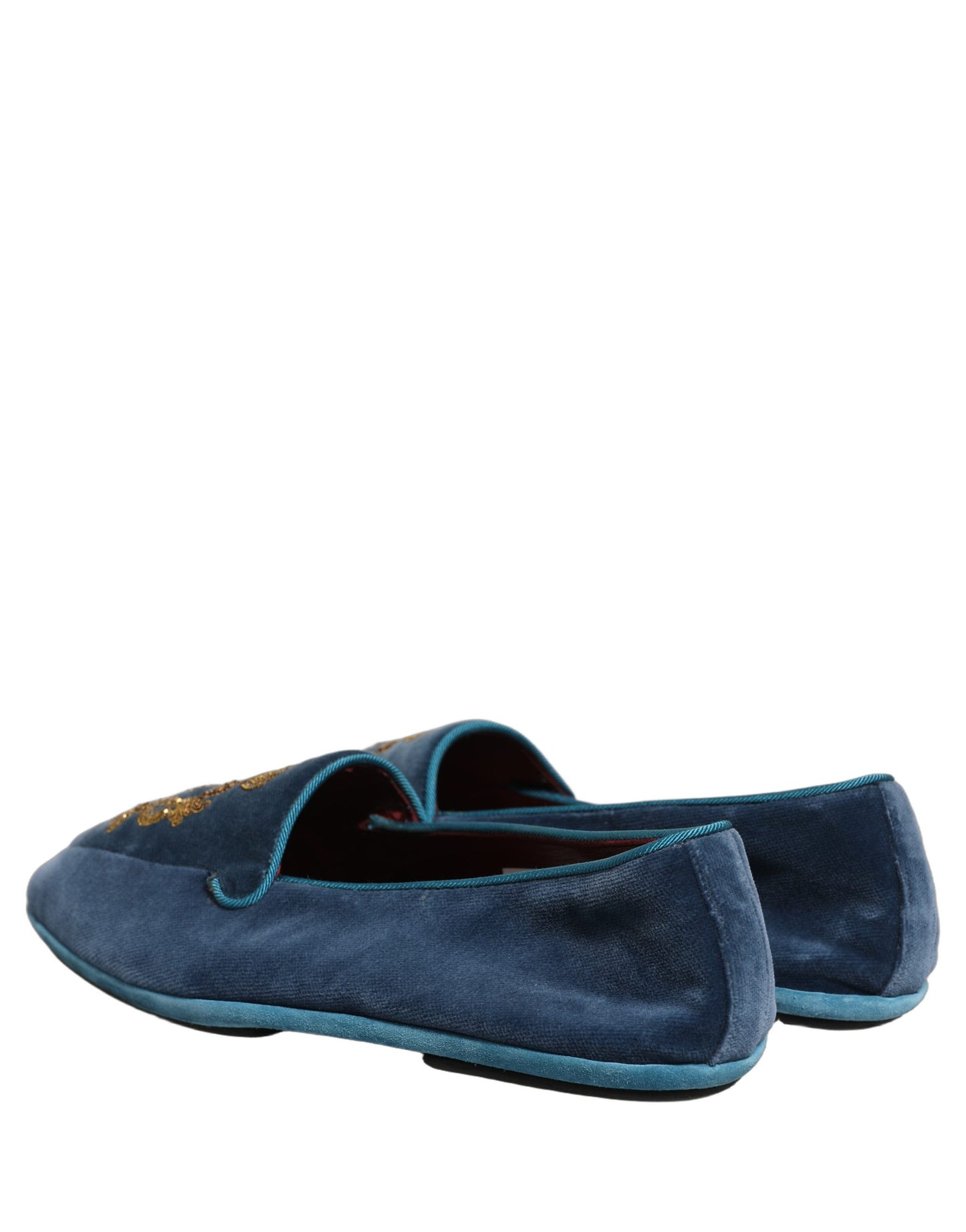 Zapatos de mocasín con bordado de corona de terciopelo azul Dolce & Gabbana