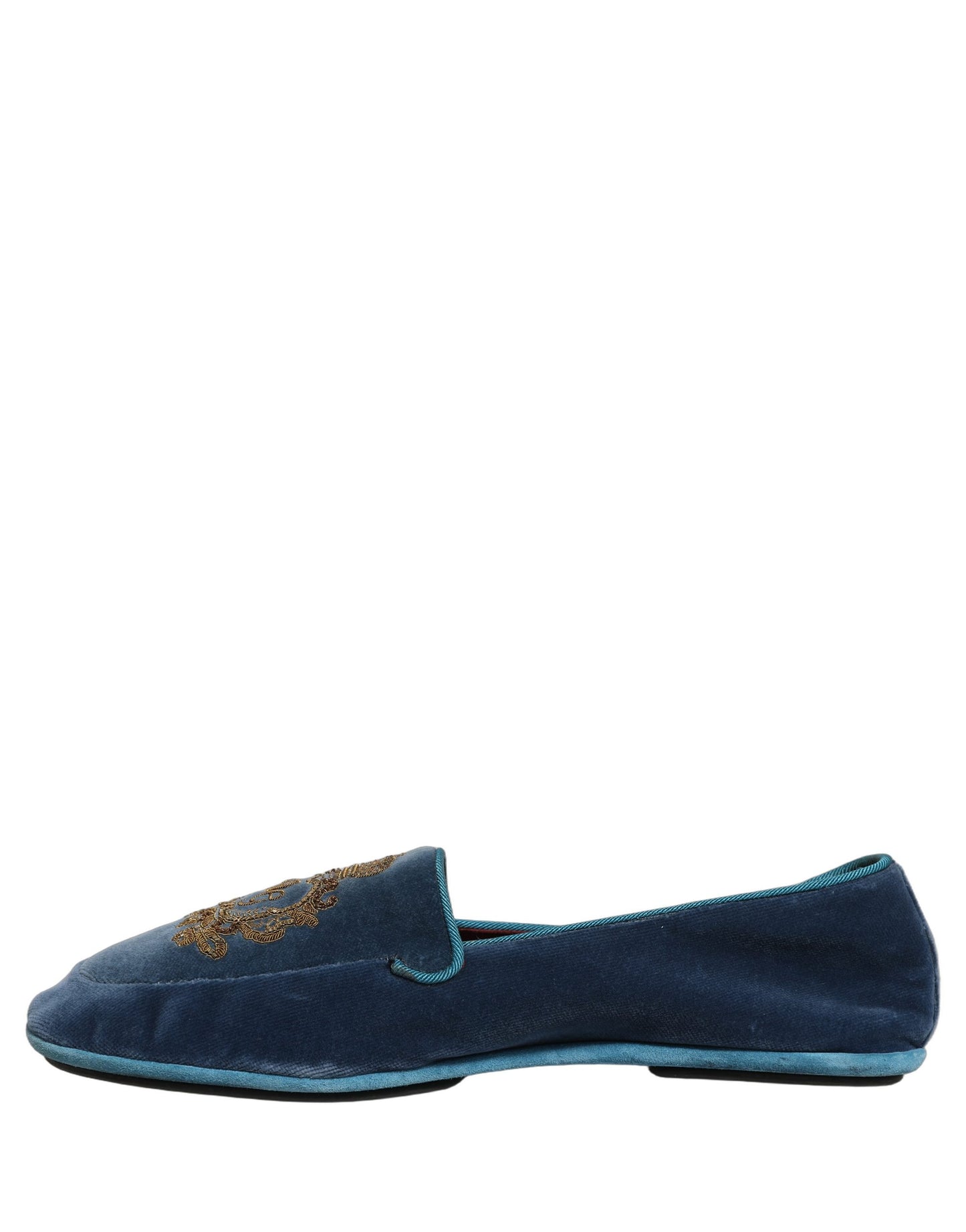 Zapatos de mocasín con bordado de corona de terciopelo azul Dolce & Gabbana