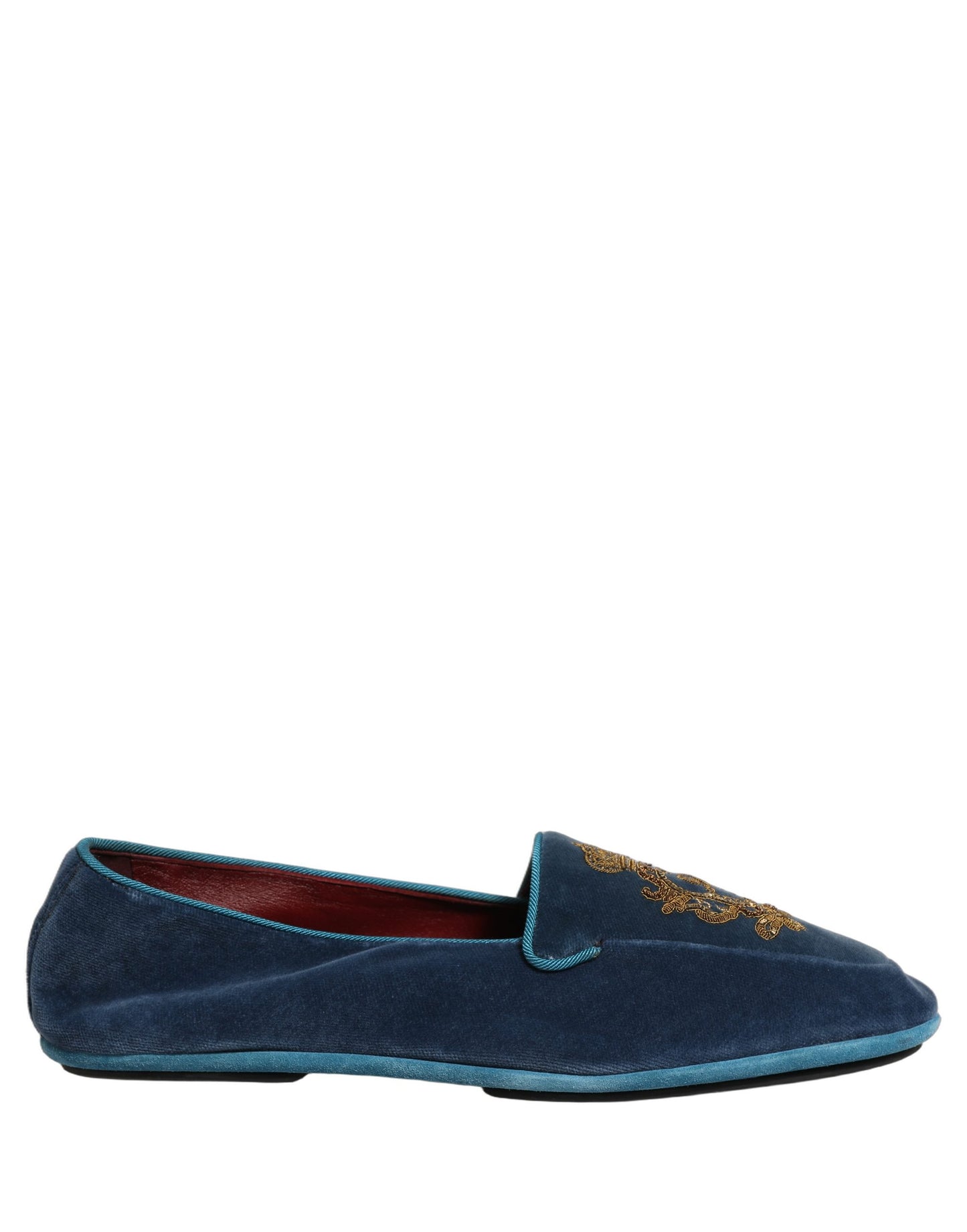 Zapatos de mocasín con bordado de corona de terciopelo azul Dolce & Gabbana