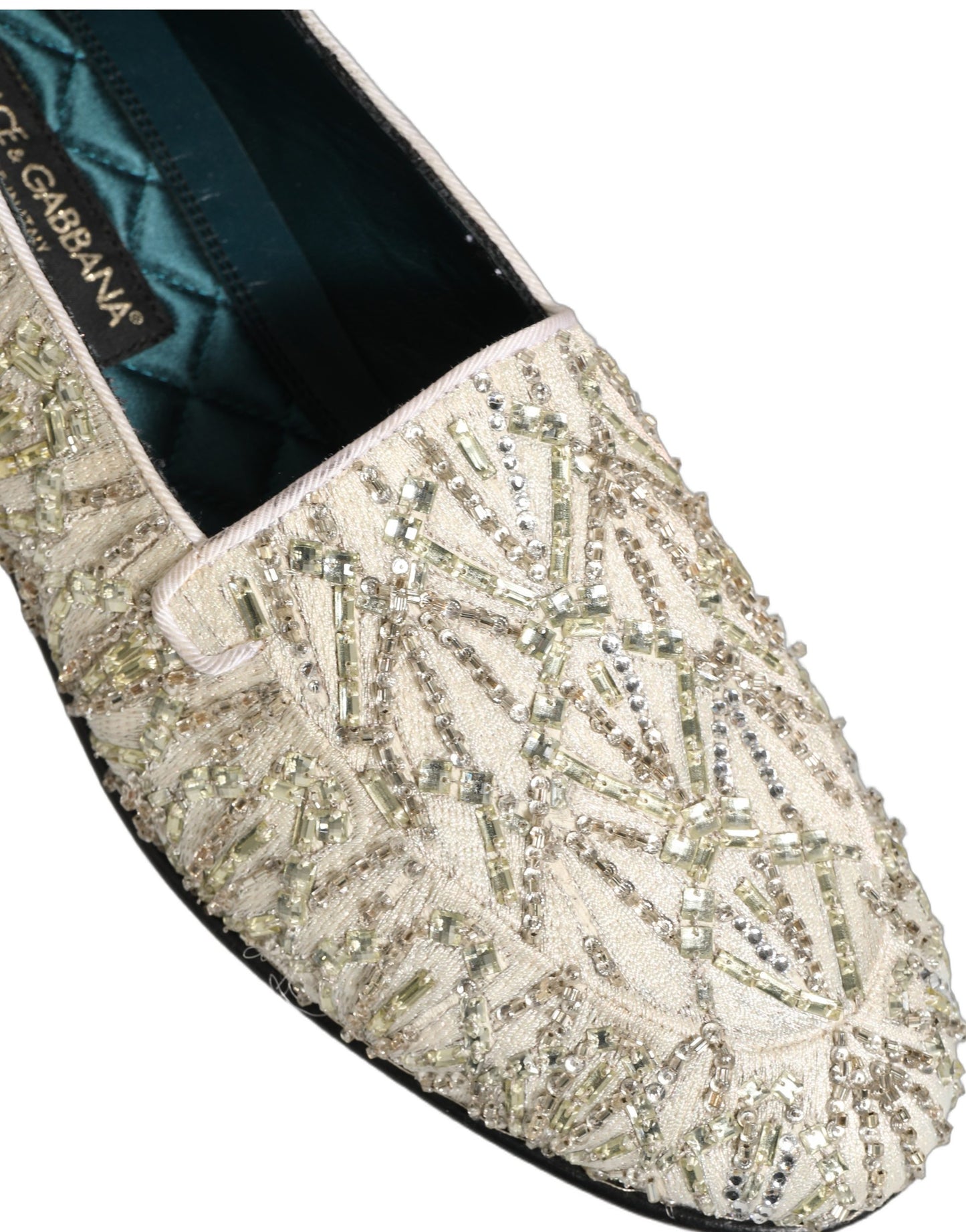 Chaussures mocassins Dolce & Gabbana en velours blanc brodé