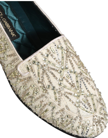Chaussures mocassins Dolce & Gabbana en velours blanc brodé