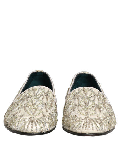 Chaussures mocassins Dolce & Gabbana en velours blanc brodé