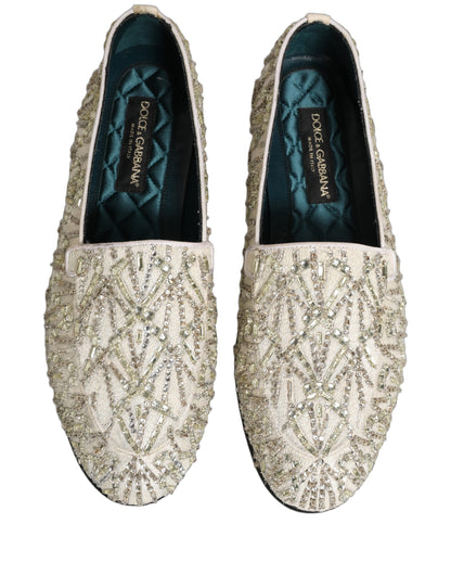 Chaussures mocassins Dolce & Gabbana en velours blanc brodé