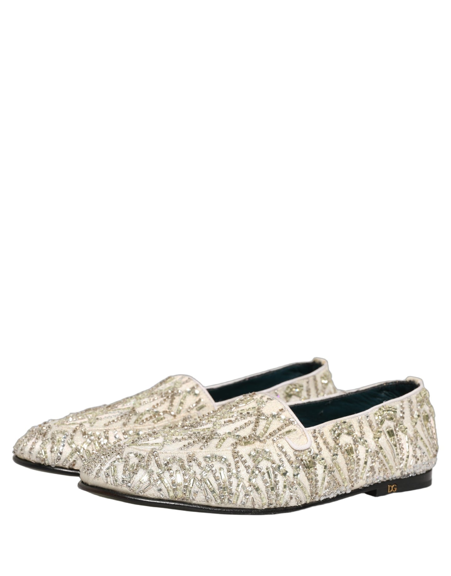 Chaussures mocassins Dolce & Gabbana en velours blanc brodé