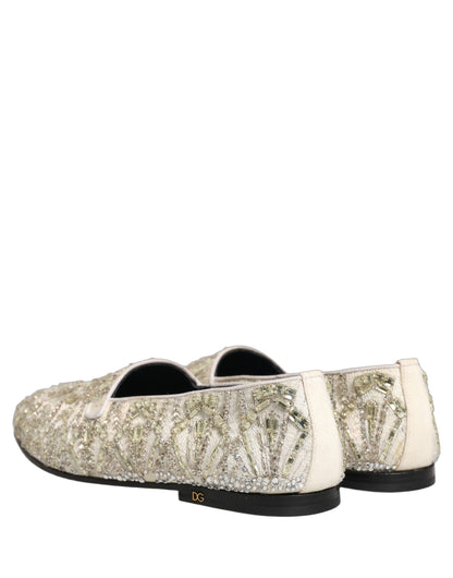 Chaussures mocassins Dolce & Gabbana en velours blanc brodé