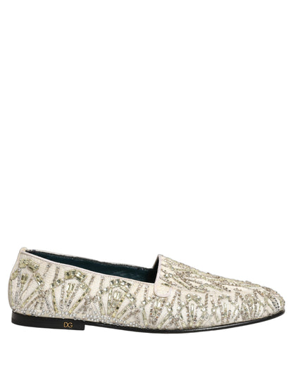 Chaussures mocassins Dolce & Gabbana en velours blanc brodé