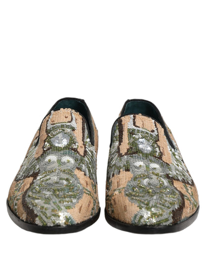 Zapatos Mocasín Dolce & Gabbana Beige Bordados de Lentejuelas