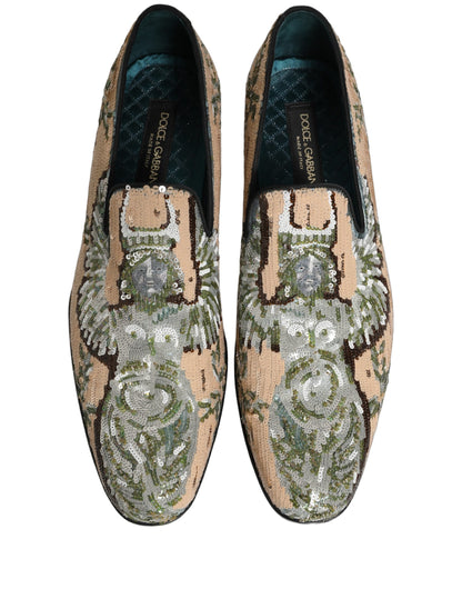 Zapatos Mocasín Dolce & Gabbana Beige Bordados de Lentejuelas