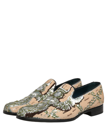 Zapatos Mocasín Dolce & Gabbana Beige Bordados de Lentejuelas