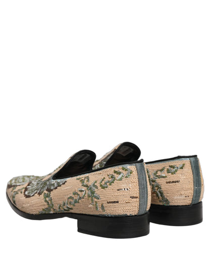 Zapatos Mocasín Dolce & Gabbana Beige Bordados de Lentejuelas