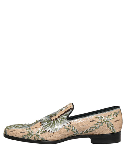 Zapatos Mocasín Dolce & Gabbana Beige Bordados de Lentejuelas