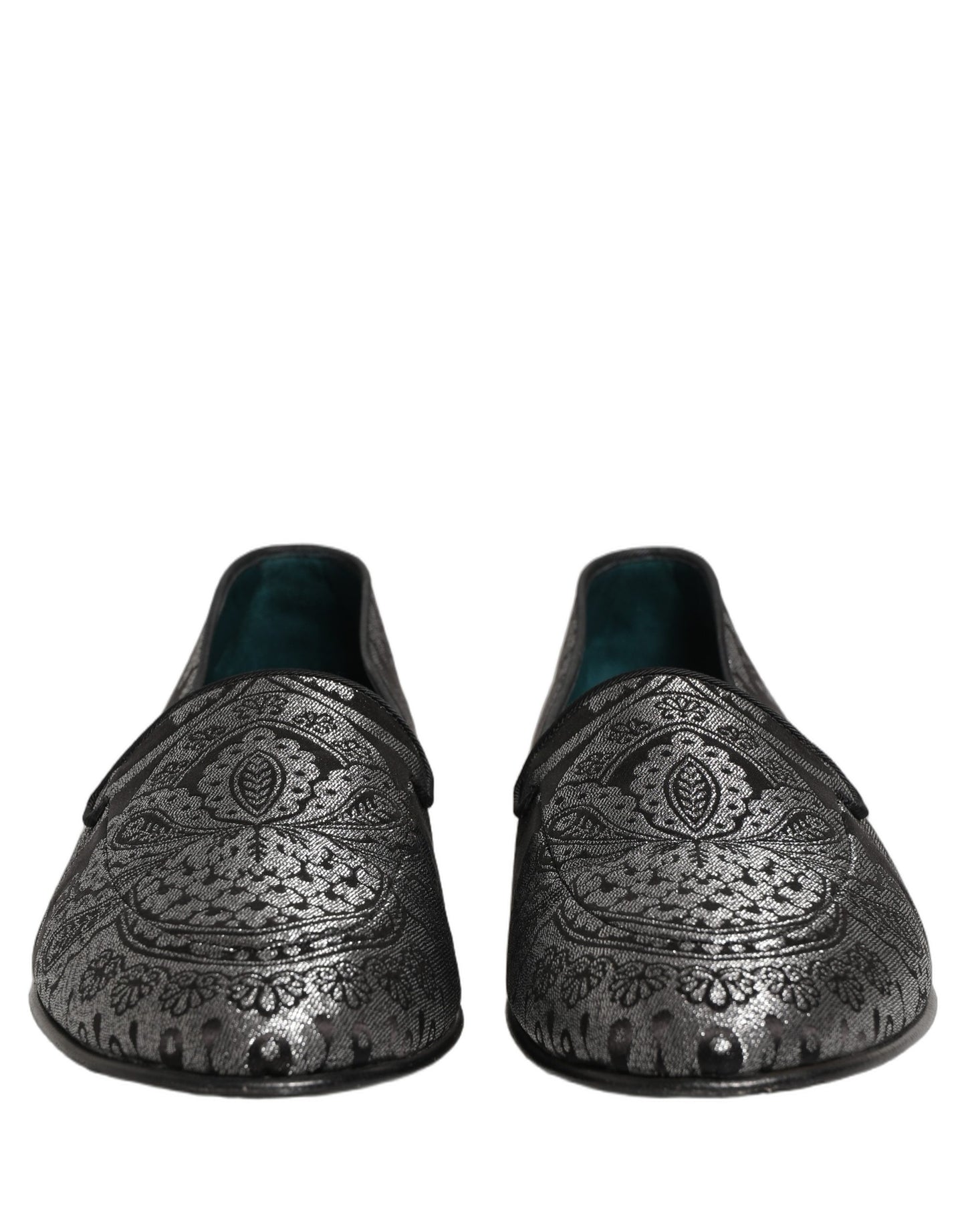 Zapatos Mocasines sin Cordones de Piel Jacquard Plateados Dolce & Gabbana